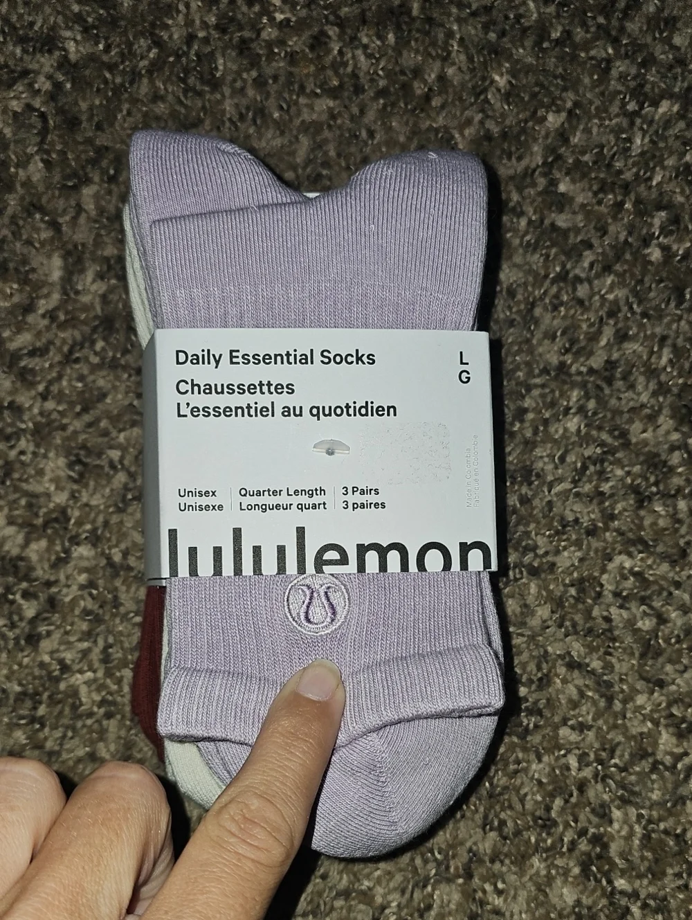 Lululemon Daily Essential Socks, 3 Pair!! Nwts, Large! LLAY/LTIV/CACH